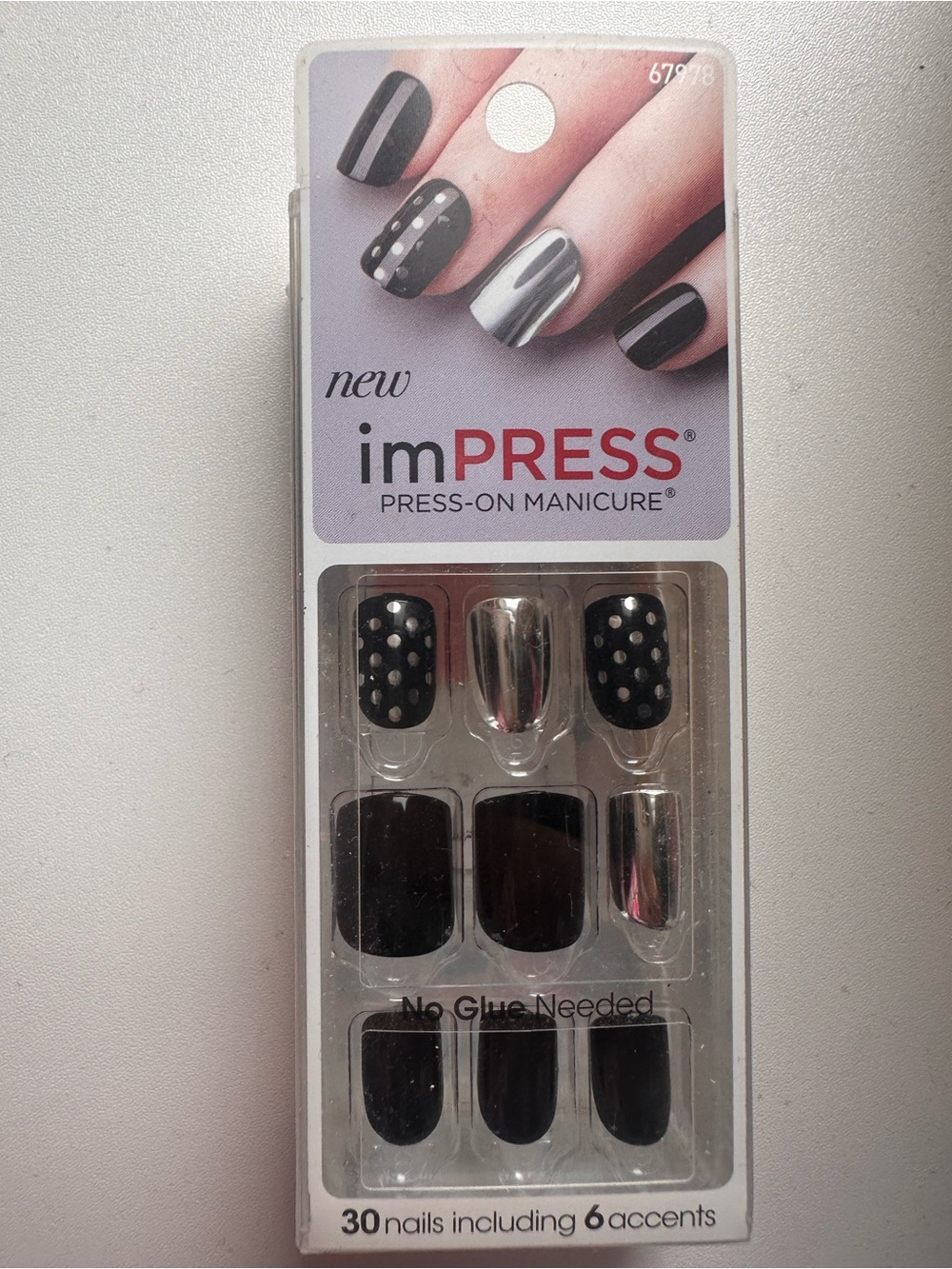 imPRESS Press-On Manicure Nails Black Silver Polka Dot 30 Nails